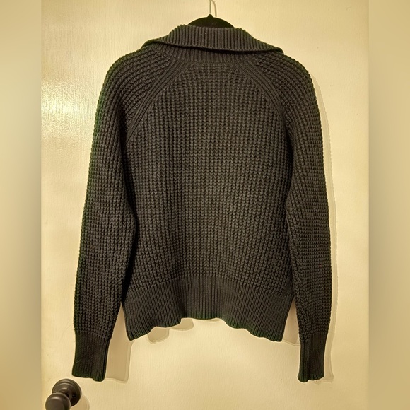Roots | Waffle Knit | Quarter 1/4 Zip Sweater | Black | Small | Cotton Wool - Picture 2 of 4